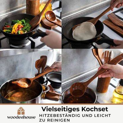 Woodenhouse Kochbesteck Set 12-teilig aus Teakholz mit Halter