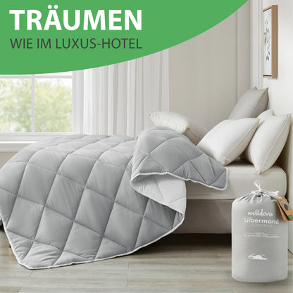 Welldora OPTICLIMA Allergiker Bettdecke - 135x200 Winter Silbergrau-Weiss