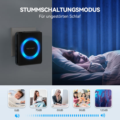 TECKNET Funkklingel Set IP65 wasserdicht 600 m 2 Sender 4 Empfänger