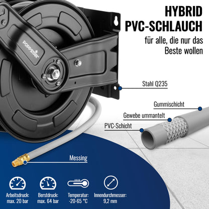 Poppstar Druckluftschlauchtrommel Stahl 20+2m Schlauch