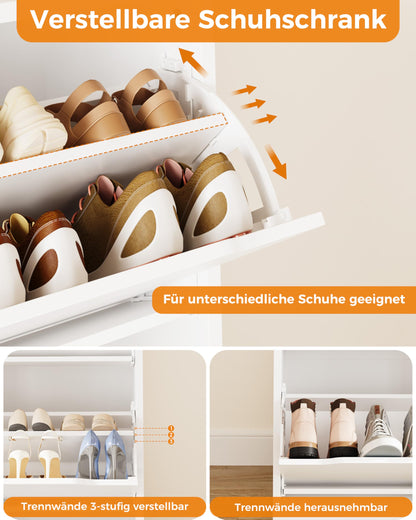 IRONCK Schuhschrank mit 4 Klappen und 2 Schubladen, schmal, weiss