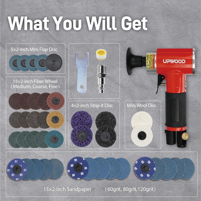 UPWOOD Mini Druckluft Rotationsschleifer Set 50mm - Rechtwinklig