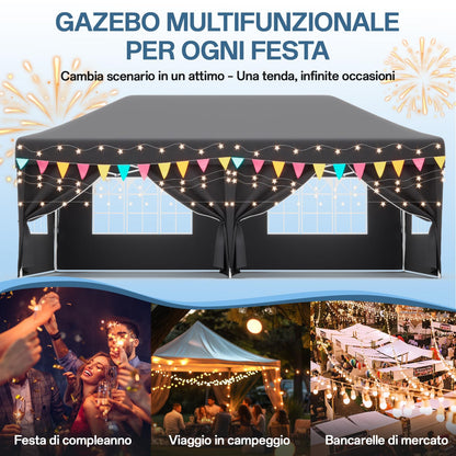 JUMMICO Faltpavillon 3x6m Partyzelt – Grau, 6 Seitenwände