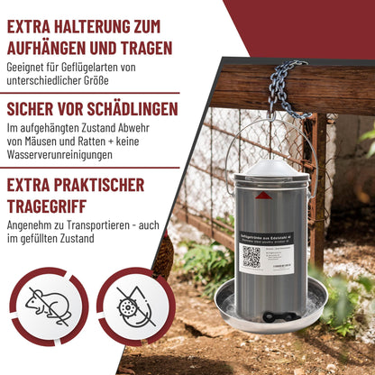 Robust Hühnertränke Geflügeltränke 4L Edelstahl - Beheizbar