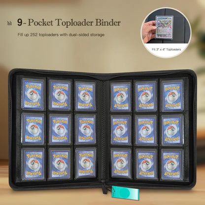 douper Toploader Binder Sammelalbum für 252 Karten, 9-Pocket, Schwarz