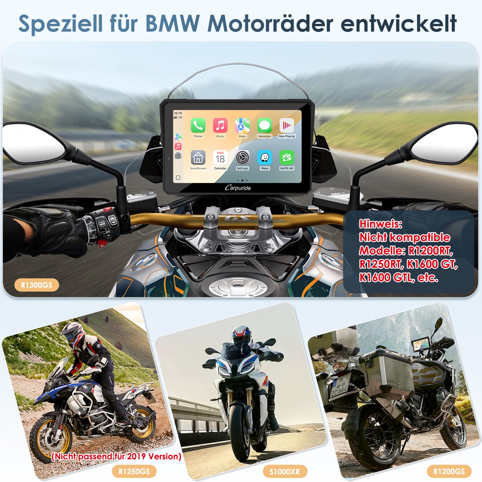 Carpuride W702BS Pro Motorrad CarPlay Display für BMW – pandaloo.ch