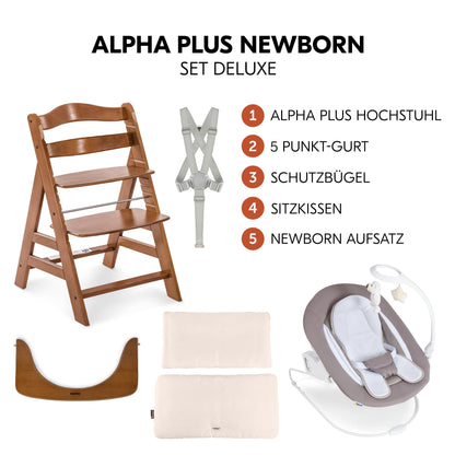 hauck Alpha+ Newborn Set Deluxe Baby Holz Hochstuhl - Walnut