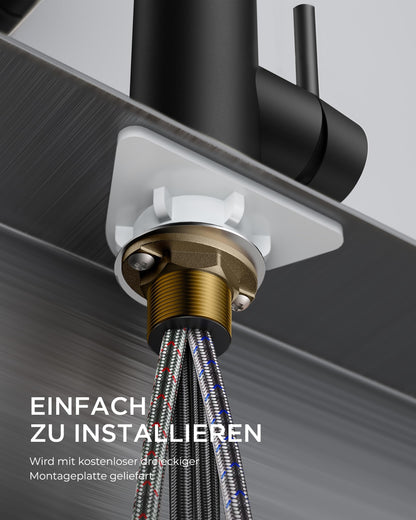 FORIOUS Ausziehbar L-Form Edelstahl Küchenarmatur - Schwarz