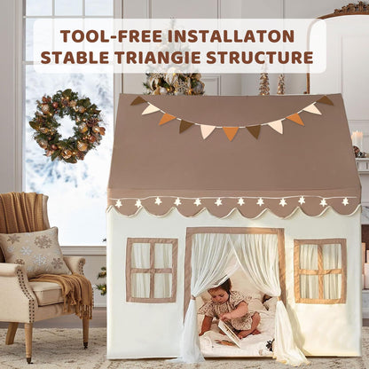 KidsWorld Tipi Kinderzelt Spielhaus – mit LED & Matte, neutral