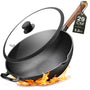 Friedewald® Gusseisen Wok – 29cm mit Deckel, Induktionsgeeignet. Runder, schwarzer Wok mit Deckel zum scharfen Anbraten.