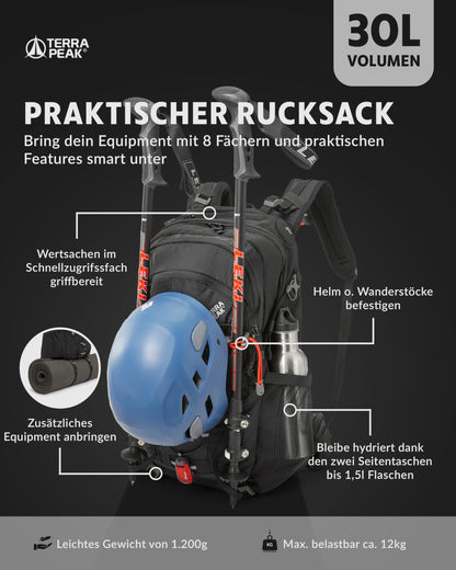 Terra Peak Flex 30 Wanderrucksack 30L mit Rückenbelüftung, schwarz
