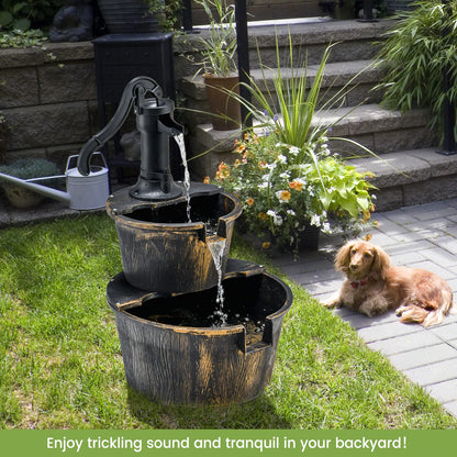 COSTWAY Gartenbrunnen Fassbrunnen mit Pumpe, 2-stufig, Antikbronze