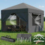 Devoko Faltpavillon 3x3 m wasserdicht mit Seitenwänden, dunkelgrau, mit Netzfenstern