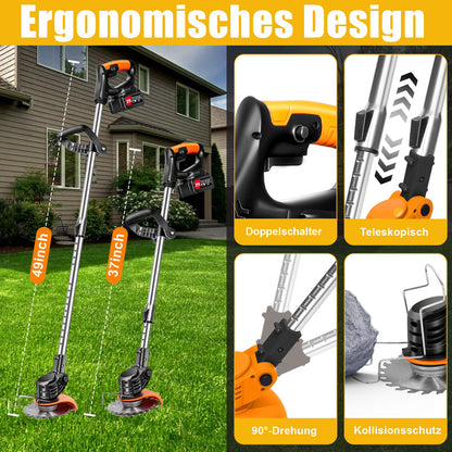 Xbzzgmg Akku Rasentrimmer, 3-in-1 Freischneider mit 2 Akkus