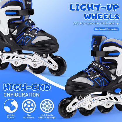 Ylaide Inline Skates Kinder, verstellbar, leuchtende Rollen, Gr. 32–36