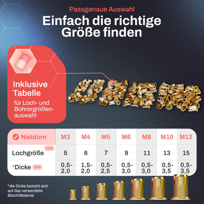 RAM TOOLS Nietmutternzangen-Set RAM-NMZ mit 70 Nietmuttern M3-M12