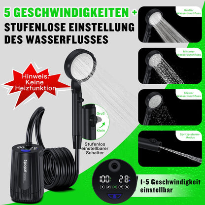 Spopal Campingdusche mit Pumpe, tragbar, 10000 mAh, IPX8