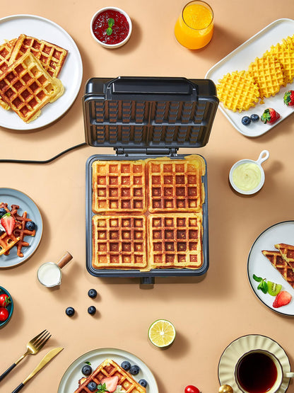 Reemix Waffeleisen für 4 belgische Waffeln, 1200 W, Edelstahl