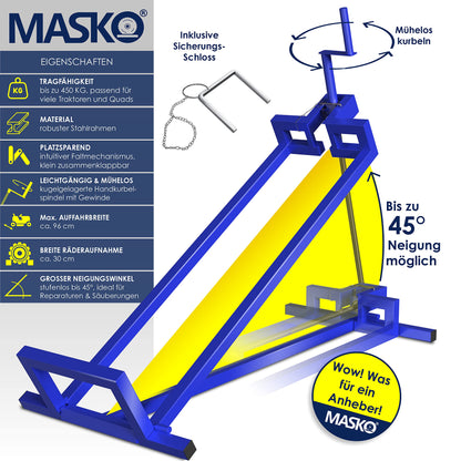 MASKO® Rasentraktorheber XXL 450 kg Hebebühne für Aufsitzmäher - Blau