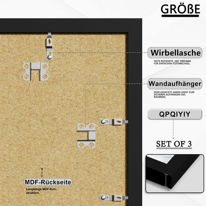 QPQIYIY Bilderrahmen 50x70 cm, 3er-Set, schwarz, Holzwerkstoff