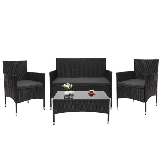 Mendler HWC-F55 Poly-Rattan Garten Lounge-Set, schwarz/dunkelgrau. Mehrteiliges Set für entspannte Stunden im Außenbereich.