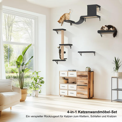 FUKUMARU Katzen Kletterwand Set Holz 10-teilig – Grau