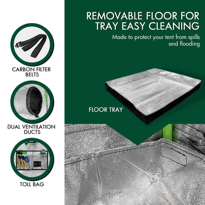 GA Growzelt 100x100x200 cm - Mylar Pflanzenzelt Schwarz