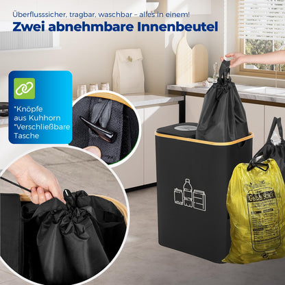 MidingChai Gelber Sack & Pfandflaschen Müllsystem 2-in-1, Schwarz