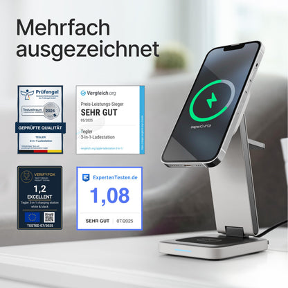 TEGLER MagSafe Ladestation Aluminium für iPhone, Apple Watch & AirPods
