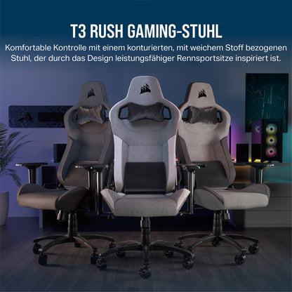 Corsair T3 RUSH Gaming Stuhl Stoffbezug Schwarz/Holzkohle