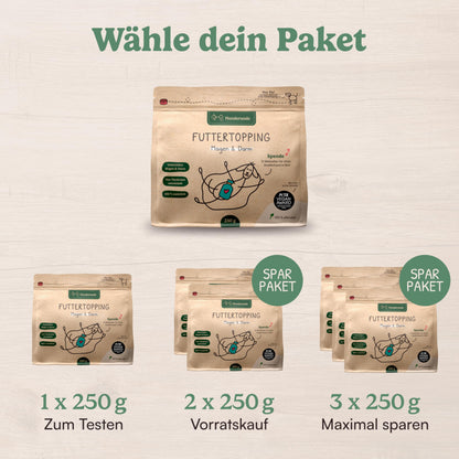 Hunderunde Gras & Kotfressen Pulver Futtertopping Magen & Darm 250 g