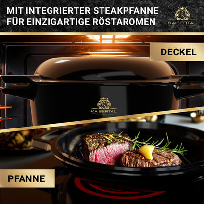 KAISERTAL emailliertes Gusseisen Bräterset – 2in1 Topf 4.8L & Pfanne 1.8L