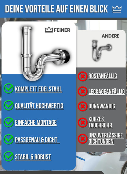 FEINER Universal-Siphon für Waschbecken, Edelstahl verchromt, 2er-Set
