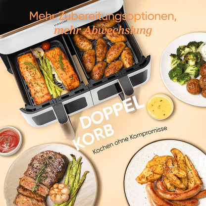 COSORI Airfryer Heissluftfritteuse – 2 Kammern, Sichtfenster, schwarz-weiss