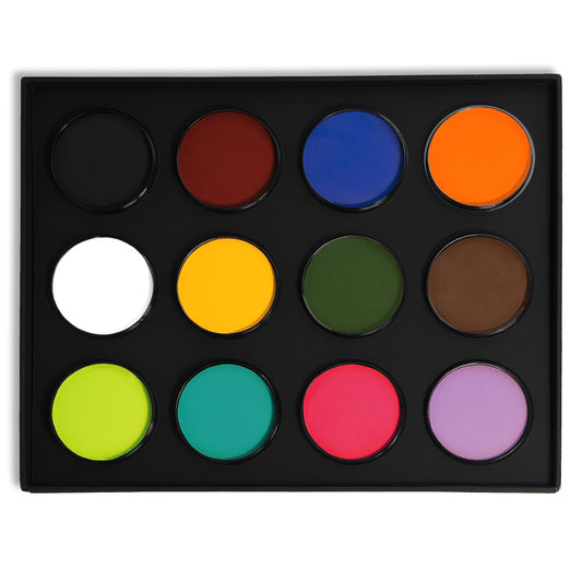 Mehron Paradise AQ Profi Körper- & Gesichtsfarben Palette 12 Farben: Rechteckige Palette mit 12 bunten Farben zur professionellen Anwendung.