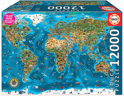 Educa Weltwunder Puzzle 12000 Teile – Weltkarte (19057). Rechteckiges, farbiges Puzzle zur Bildung einer Weltkarte.