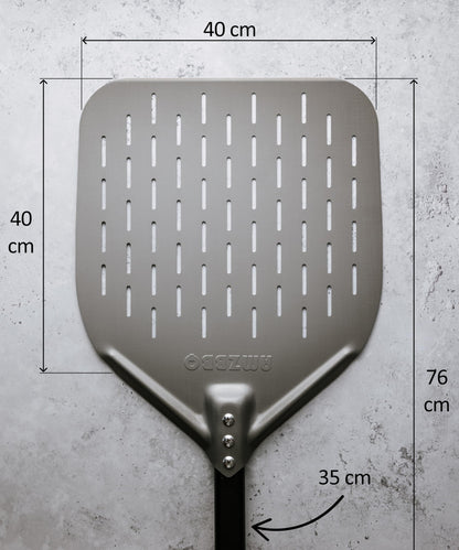 AMZBBQ Premium Pizzaschieber, perforiert, harteloxiertes Aluminium