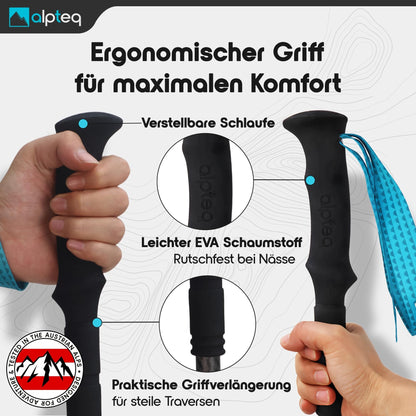 Alpteq Wanderstöcke faltbar Carbon Zicral Hybrid 110-130 cm Blue Teal