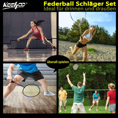 Keehoo Badminton Set mit 4 Schlägern, Federbällen und Tragetasche