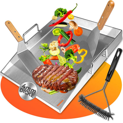 Plancha Grillplatte Set - Edelstahl 30x40cm Gas-/Kohlegrill