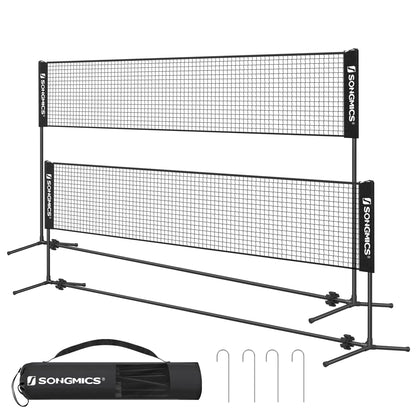 SONGMICS Badmintonnetz, Volleyballnetz, 5 m, höhenverstellbar – schwarzes Netz mit Stangen für Garten und Strand