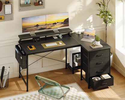 ODK L-Form Schreibtisch 140x80cm schwarz – reversibel, Schubladen