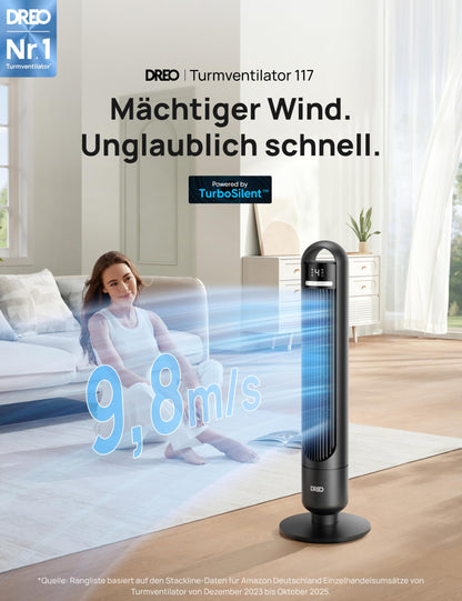 DREO Turmventilator DR-HTF017, leise, mit Fernbedienung und Timer