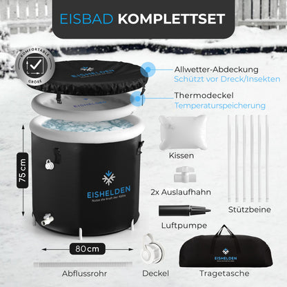 Eishelden Premium Eisbad XL Komplettset Eistonne - 80 cm Ø