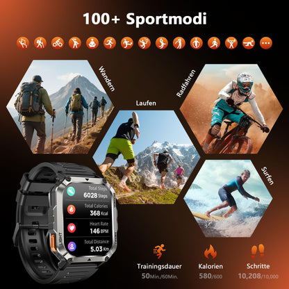 Blackview Smartwatch Herren mit Kompass, LED-Licht und 2 Armbändern