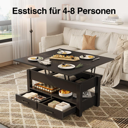 Rolanstar Kaffeetisch umwandelbar - schwarz 100x50 cm