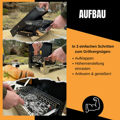 SCHNEIDERFREUDE Klappgrill 2.0 – höhenverstellbarer Holzkohlegrill