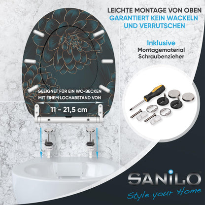 Sanilo WC-Sitz mit Absenkautomatik aus Holz, Motiv Dahlien