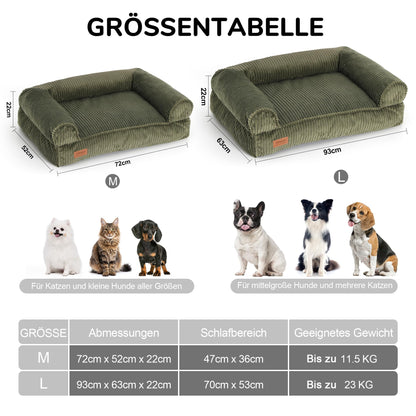 FUKUMARU Katzensofa Cord, waschbares Katzen- & Hundebett, M, Grün