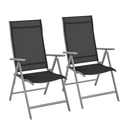SONGMICS Gartenstuhl, faltbar, 2er-Set, 150 kg belastbar, schwarz, Metallrahmen, verstellbare Rückenlehne